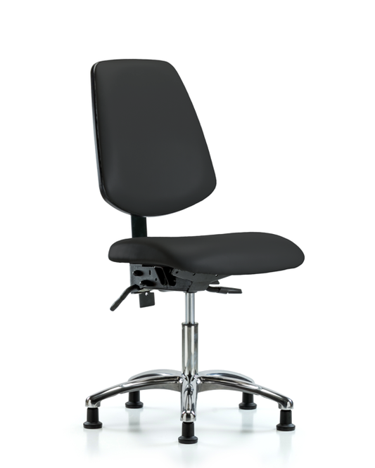Blue Ridge Ergonomics VDHCH-MB-CR-T0-A0-RG-8540 Rutledge Vinyl Chair Chrome - Desk Height with Medium Back & Stationary Glides in Black Trailblazer™ Vinyl