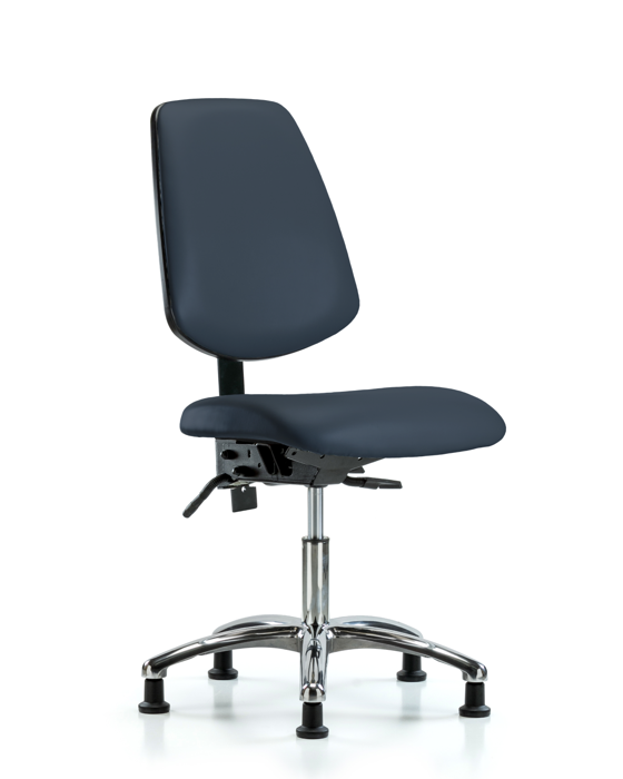 Blue Ridge Ergonomics VDHCH-MB-CR-T0-A0-RG-8582 Rutledge Vinyl Chair Chrome - Desk Height with Medium Back & Stationary Glides in Imperial Blue Trailblazer™ Vinyl