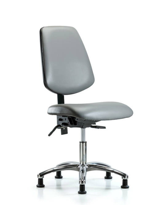 Blue Ridge Ergonomics VDHCH-MB-CR-T0-A0-RG-8840 Rutledge Vinyl Chair Chrome - Desk Height with Medium Back & Stationary Glides in Sterling Supernova™ Vinyl