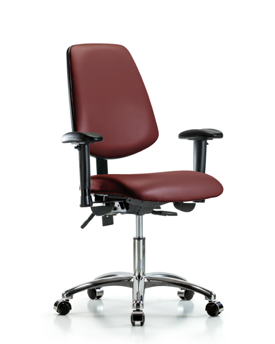 Blue Ridge Ergonomics VDHCH-MB-CR-T0-A1-CC-8815 Rutledge Vinyl Chair Chrome - Desk Height with Medium Back, Adjustable Arms, & Casters in Borscht Supernova™ Vinyl