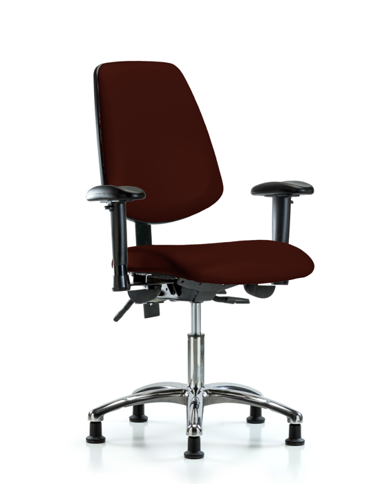 Blue Ridge Ergonomics VDHCH-MB-CR-T0-A1-RG-8569 Rutledge Vinyl Chair Chrome - Desk Height with Medium Back, Adjustable Arms, & Stationary Glides in Burgundy Trailblazer™ Vinyl