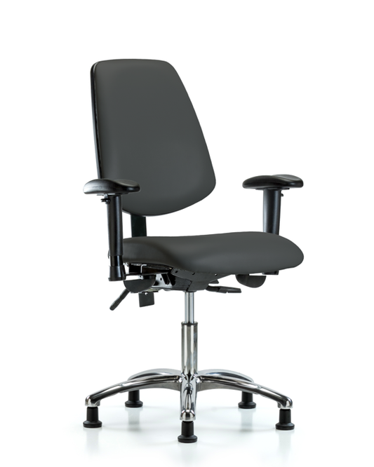 Blue Ridge Ergonomics VDHCH-MB-CR-T0-A1-RG-8605 Rutledge Vinyl Chair Chrome - Desk Height with Medium Back, Adjustable Arms, & Stationary Glides in Charcoal Trailblazer™ Vinyl