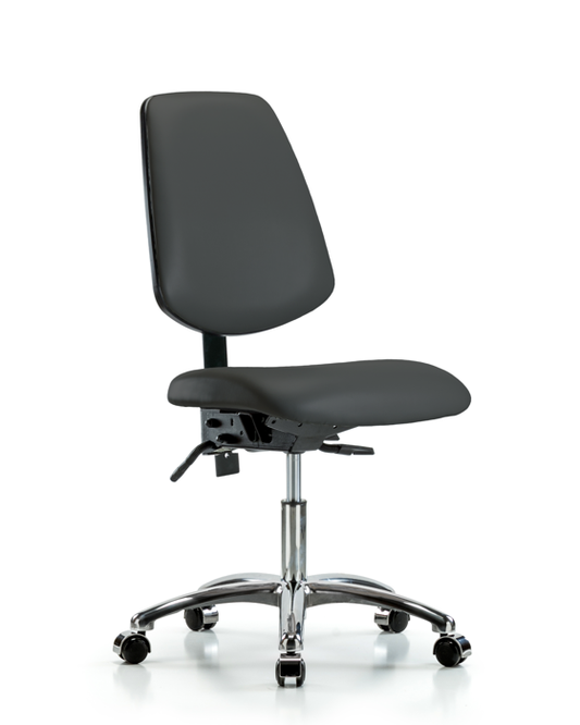 Blue Ridge Ergonomics VDHCH-MB-CR-T1-A0-CC-8605 Rutledge Vinyl Chair Chrome - Desk Height with Medium Back, Seat Tilt, & Casters in Charcoal Trailblazer™ Vinyl