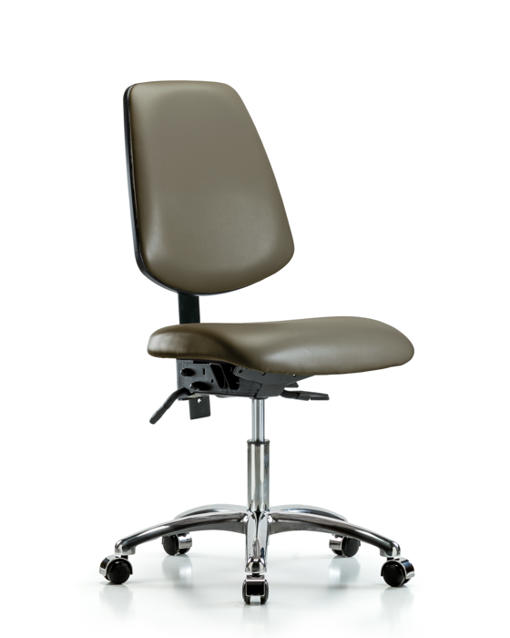 Blue Ridge Ergonomics VDHCH-MB-CR-T1-A0-CC-8809 Rutledge Vinyl Chair Chrome - Desk Height with Medium Back, Seat Tilt, & Casters in Taupe Supernova™ Vinyl