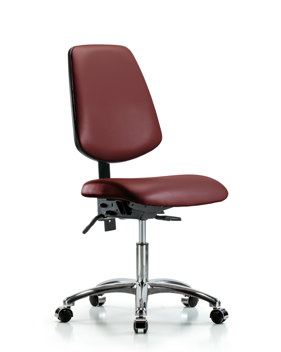 Blue Ridge Ergonomics VDHCH-MB-CR-T1-A0-CC-8815 Rutledge Vinyl Chair Chrome - Desk Height with Medium Back, Seat Tilt, & Casters in Borscht Supernova™ Vinyl