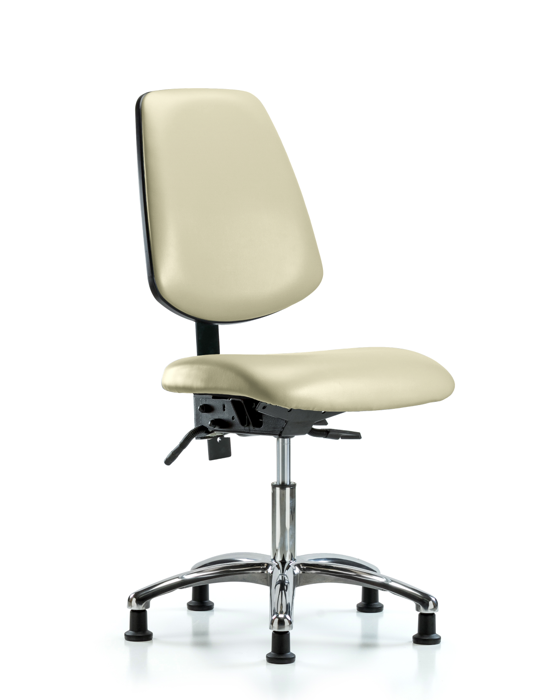 Blue Ridge Ergonomics VDHCH-MB-CR-T1-A0-RG-8501 Rutledge Vinyl Chair Chrome - Desk Height with Medium Back, Seat Tilt, & Stationary Glides in Adobe White Trailblazer™ Vinyl