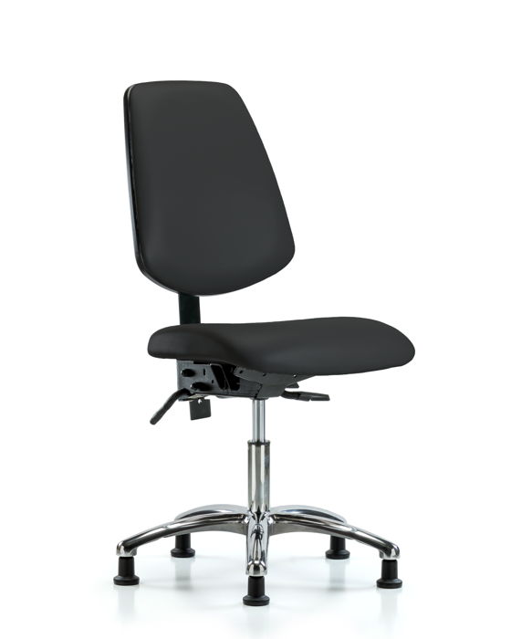 Blue Ridge Ergonomics VDHCH-MB-CR-T1-A0-RG-8540 Rutledge Vinyl Chair Chrome - Desk Height with Medium Back, Seat Tilt, & Stationary Glides in Black Trailblazer™ Vinyl