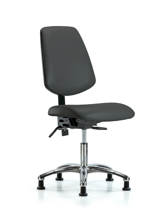 Blue Ridge Ergonomics VDHCH-MB-CR-T1-A0-RG-8605 Rutledge Vinyl Chair Chrome - Desk Height with Medium Back, Seat Tilt, & Stationary Glides in Charcoal Trailblazer™ Vinyl