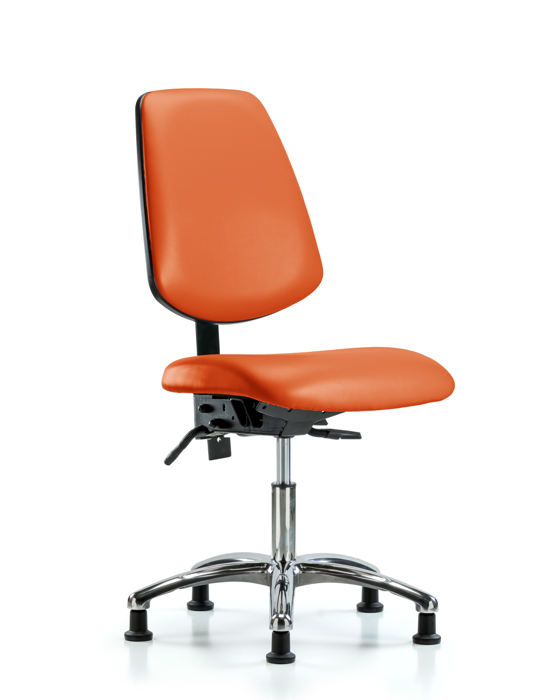 Blue Ridge Ergonomics VDHCH-MB-CR-T1-A0-RG-8613 Rutledge Vinyl Chair Chrome - Desk Height with Medium Back, Seat Tilt, & Stationary Glides in Orange Kist Trailblazer™ Vinyl