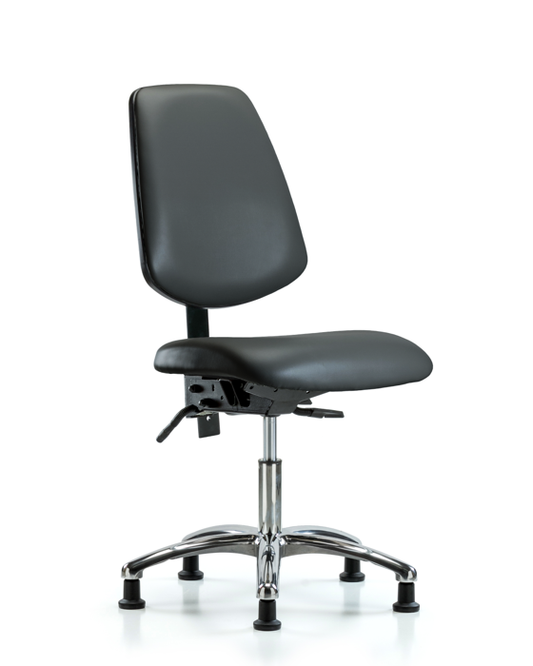 Blue Ridge Ergonomics VDHCH-MB-CR-T1-A0-RG-8823 Rutledge Vinyl Chair Chrome - Desk Height with Medium Back, Seat Tilt, & Stationary Glides in Carbon Supernova™ Vinyl