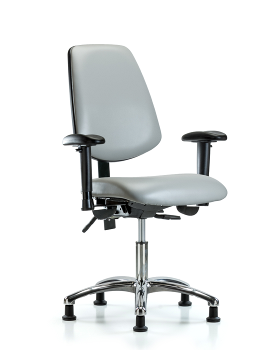 Blue Ridge Ergonomics VDHCH-MB-CR-T1-A1-RG-8567 Rutledge Vinyl Chair Chrome - Desk Height with Medium Back, Seat Tilt, Adjustable Arms, & Stationary Glides in Dove Trailblazer™ Vinyl