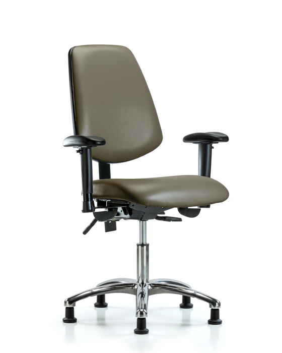 Blue Ridge Ergonomics VDHCH-MB-CR-T1-A1-RG-8809 Rutledge Vinyl Chair Chrome - Desk Height with Medium Back, Seat Tilt, Adjustable Arms, & Stationary Glides in Taupe Supernova™ Vinyl