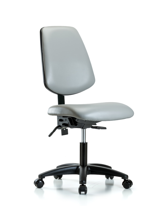 Blue Ridge Ergonomics VDHCH-MB-RG-T0-A0-RC-8567 Rutledge Vinyl Chair - Desk Height with Medium Back & Casters in Dove Trailblazer™ Vinyl