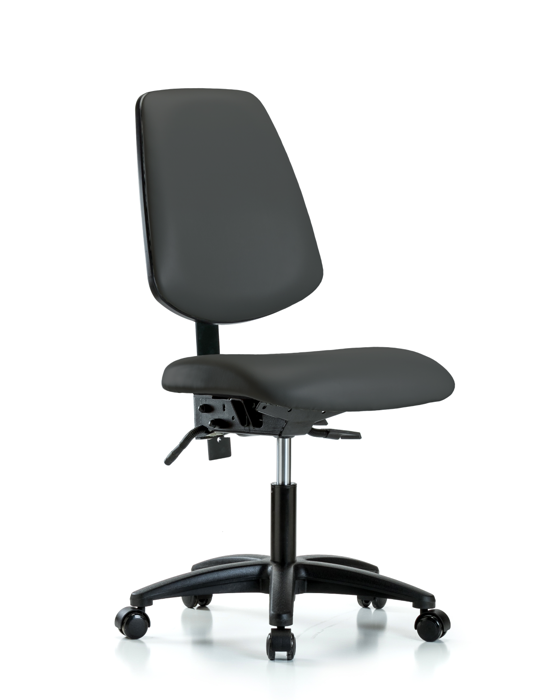 Blue Ridge Ergonomics VDHCH-MB-RG-T0-A0-RC-8605 Rutledge Vinyl Chair - Desk Height with Medium Back & Casters in Charcoal Trailblazer™ Vinyl