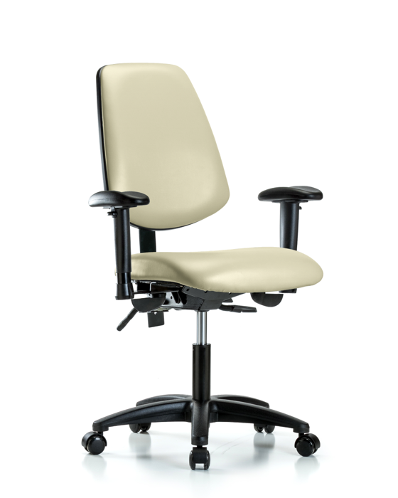 Blue Ridge Ergonomics VDHCH-MB-RG-T0-A1-RC-8501 Rutledge Vinyl Chair - Desk Height with Medium Back, Adjustable Arms, & Casters in Adobe White Trailblazer™ Vinyl