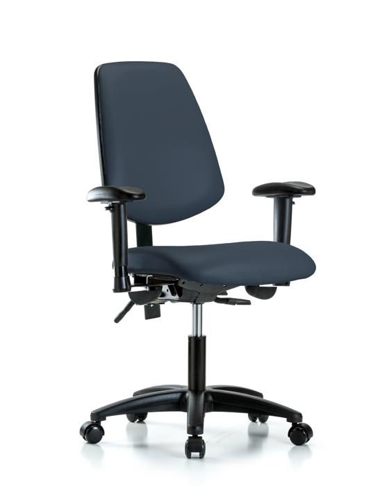 Blue Ridge Ergonomics VDHCH-MB-RG-T0-A1-RC-8582 Rutledge Vinyl Chair - Desk Height with Medium Back, Adjustable Arms, & Casters in Imperial Blue Trailblazer™ Vinyl