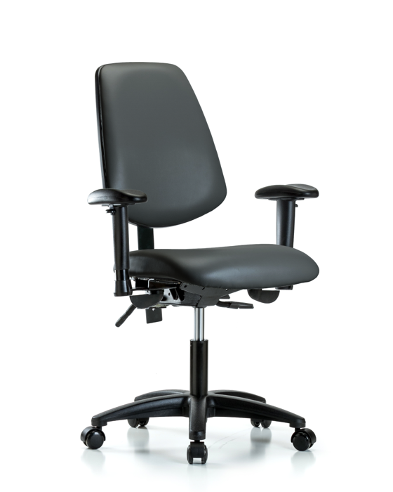 Blue Ridge Ergonomics VDHCH-MB-RG-T0-A1-RC-8823 Rutledge Vinyl Chair - Desk Height with Medium Back, Adjustable Arms, & Casters in Carbon Supernova™ Vinyl