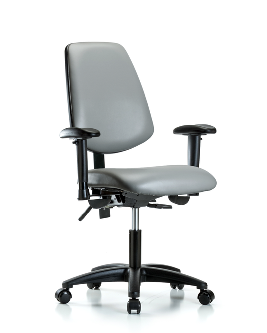 Blue Ridge Ergonomics VDHCH-MB-RG-T0-A1-RC-8840 Rutledge Vinyl Chair - Desk Height with Medium Back, Adjustable Arms, & Casters in Sterling Supernova™ Vinyl