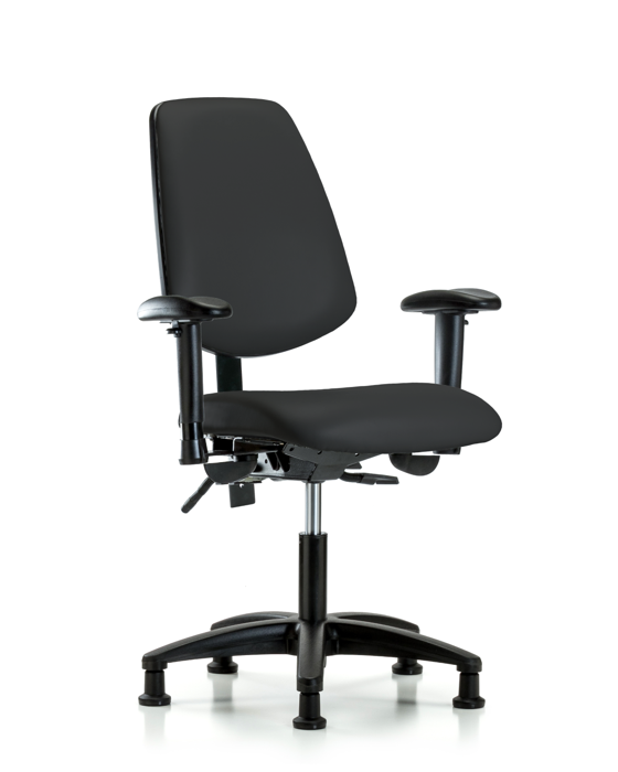 Blue Ridge Ergonomics VDHCH-MB-RG-T0-A1-RG-8540 Rutledge Vinyl Chair - Desk Height with Medium Back, Adjustable Arms, & Stationary Glides in Black Trailblazer™ Vinyl