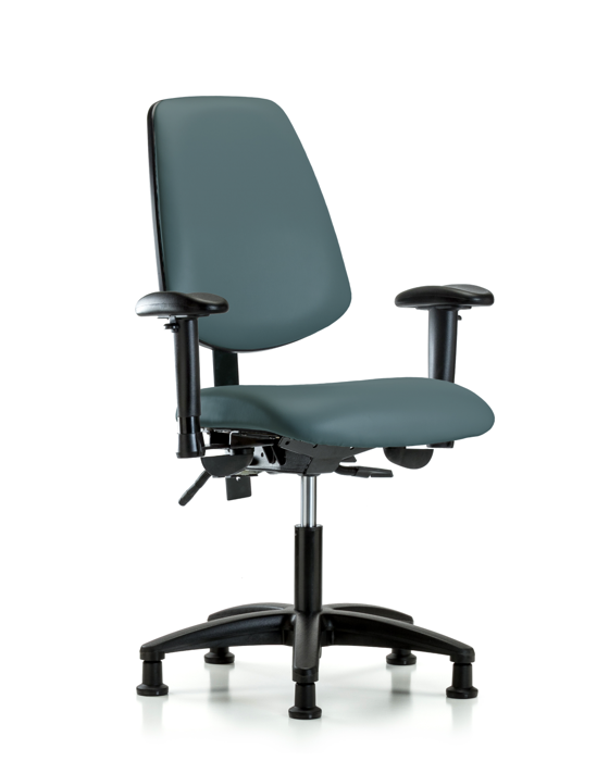 Blue Ridge Ergonomics VDHCH-MB-RG-T0-A1-RG-8546 Rutledge Vinyl Chair - Desk Height with Medium Back, Adjustable Arms, & Stationary Glides in Colonial Blue Trailblazer™ Vinyl