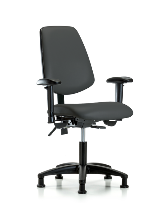 Blue Ridge Ergonomics VDHCH-MB-RG-T0-A1-RG-8605 Rutledge Vinyl Chair - Desk Height with Medium Back, Adjustable Arms, & Stationary Glides in Charcoal Trailblazer™ Vinyl