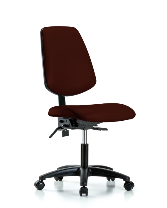 Blue Ridge Ergonomics VDHCH-MB-RG-T1-A0-RC-8569 Rutledge Vinyl Chair - Desk Height with Medium Back, Seat Tilt, & Casters in Burgundy Trailblazer™ Vinyl