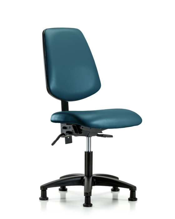Blue Ridge Ergonomics VDHCH-MB-RG-T1-A0-RG-8801 Rutledge Vinyl Chair - Desk Height with Medium Back, Seat Tilt, & Stationary Glides in Marine Blue Supernova™ Vinyl