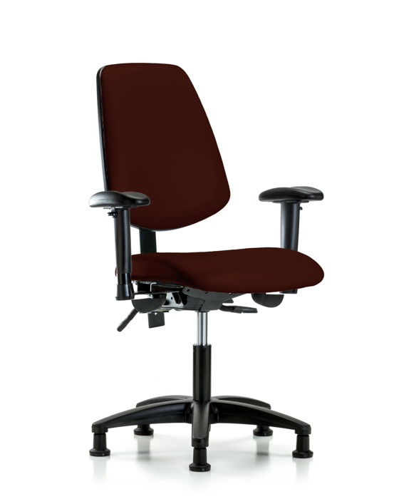 Blue Ridge Ergonomics VDHCH-MB-RG-T1-A1-RG-8569 Rutledge Vinyl Chair - Desk Height with Medium Back, Seat Tilt, Adjustable Arms, & Stationary Glides in Burgundy Trailblazer™ Vinyl