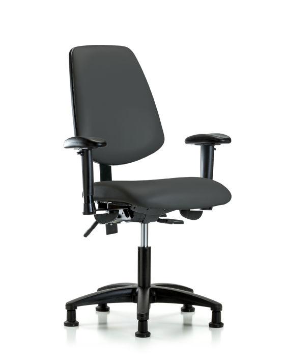Blue Ridge Ergonomics VDHCH-MB-RG-T1-A1-RG-8605 Rutledge Vinyl Chair - Desk Height with Medium Back, Seat Tilt, Adjustable Arms, & Stationary Glides in Charcoal Trailblazer™ Vinyl