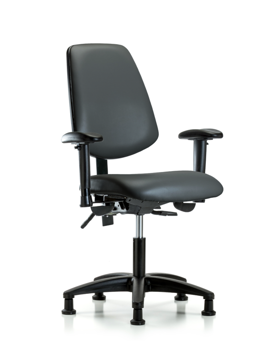 Blue Ridge Ergonomics VDHCH-MB-RG-T1-A1-RG-8823 Rutledge Vinyl Chair - Desk Height with Medium Back, Seat Tilt, Adjustable Arms, & Stationary Glides in Carbon Supernova™ Vinyl
