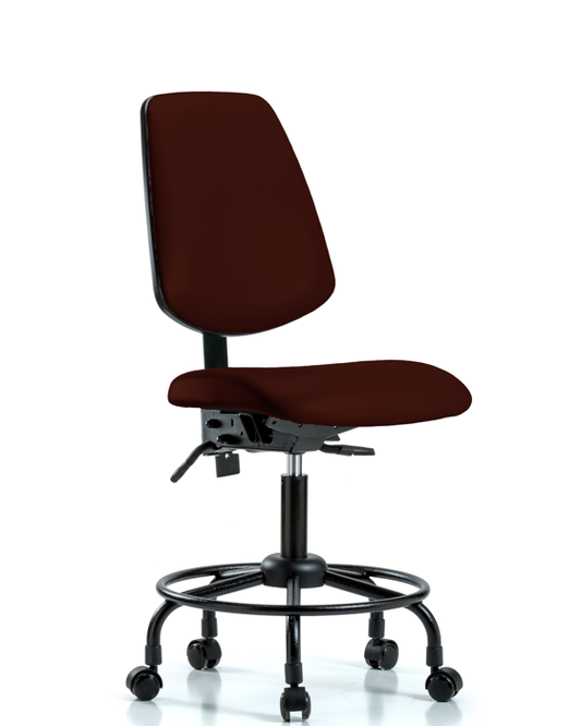 Blue Ridge Ergonomics VDHCH-MB-RT-T0-A0-RC-8569 Rutledge Vinyl Chair - Desk Height with Round Tube Base, Medium Back, & Casters in Burgundy Trailblazer™ Vinyl
