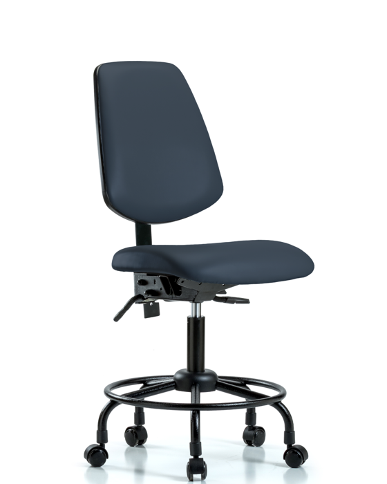 Blue Ridge Ergonomics VDHCH-MB-RT-T0-A0-RC-8582 Rutledge Vinyl Chair - Desk Height with Round Tube Base, Medium Back, & Casters in Imperial Blue Trailblazer™ Vinyl