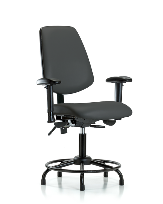 Blue Ridge Ergonomics VDHCH-MB-RT-T0-A1-RG-8605 Rutledge Vinyl Chair - Desk Height with Round Tube Base, Medium Back, Adjustable Arms, & Stationary Glides in Charcoal Trailblazer™ Vinyl