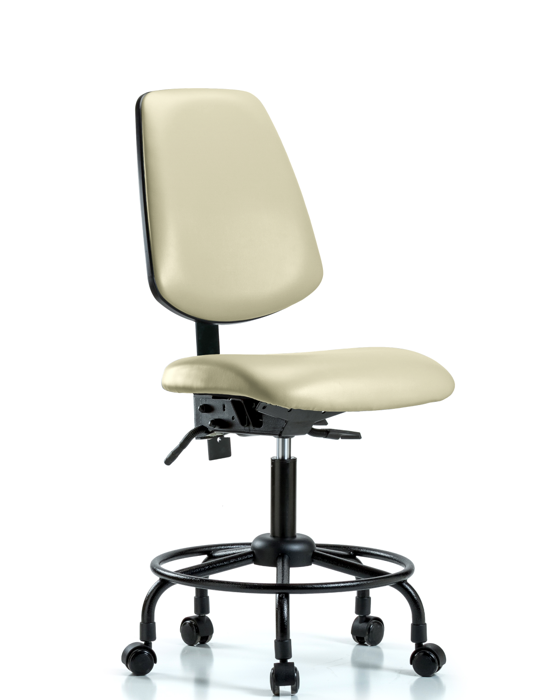 Blue Ridge Ergonomics VDHCH-MB-RT-T1-A0-RC-8501 Rutledge Vinyl Chair - Desk Height with Round Tube Base, Medium Back, Seat Tilt, & Casters in Adobe White Trailblazer™ Vinyl