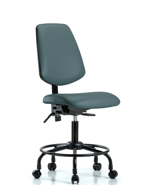 Blue Ridge Ergonomics VDHCH-MB-RT-T1-A0-RC-8546 Rutledge Vinyl Chair - Desk Height with Round Tube Base, Medium Back, Seat Tilt, & Casters in Colonial Blue Trailblazer™ Vinyl