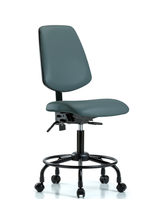 Blue Ridge Ergonomics VDHCH-MB-RT-T1-A0-RC-8546 Rutledge Vinyl Chair - Desk Height with Round Tube Base, Medium Back, Seat Tilt, & Casters in Colonial Blue Trailblazer™ Vinyl