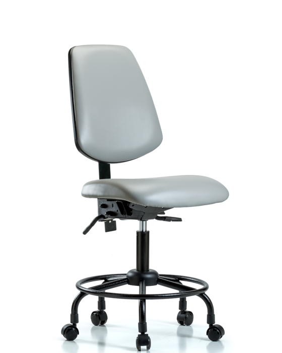 Blue Ridge Ergonomics VDHCH-MB-RT-T1-A0-RC-8567 Rutledge Vinyl Chair - Desk Height with Round Tube Base, Medium Back, Seat Tilt, & Casters in Dove Trailblazer™ Vinyl