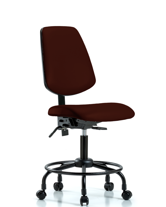 Blue Ridge Ergonomics VDHCH-MB-RT-T1-A0-RC-8569 Rutledge Vinyl Chair - Desk Height with Round Tube Base, Medium Back, Seat Tilt, & Casters in Burgundy Trailblazer™ Vinyl