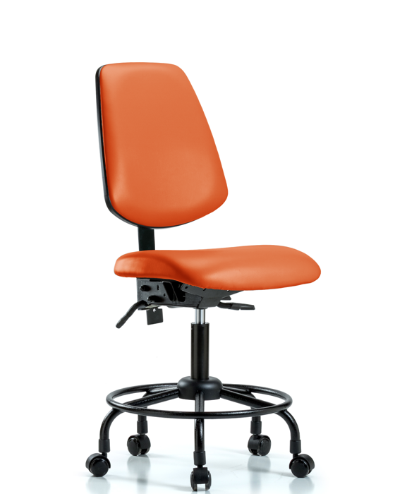Blue Ridge Ergonomics VDHCH-MB-RT-T1-A0-RC-8613 Rutledge Vinyl Chair - Desk Height with Round Tube Base, Medium Back, Seat Tilt, & Casters in Orange Kist Trailblazer™ Vinyl