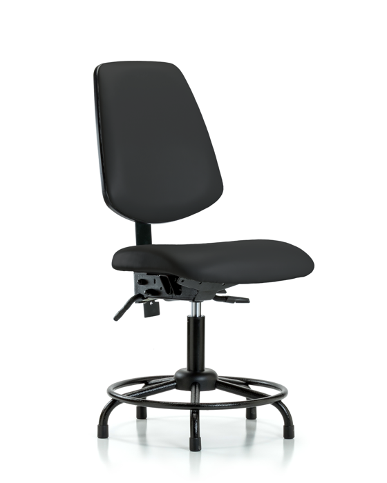 Blue Ridge Ergonomics VDHCH-MB-RT-T1-A0-RG-8540 Rutledge Vinyl Chair - Desk Height with Round Tube Base, Medium Back, Seat Tilt, & Stationary Glides in Black Trailblazer™ Vinyl