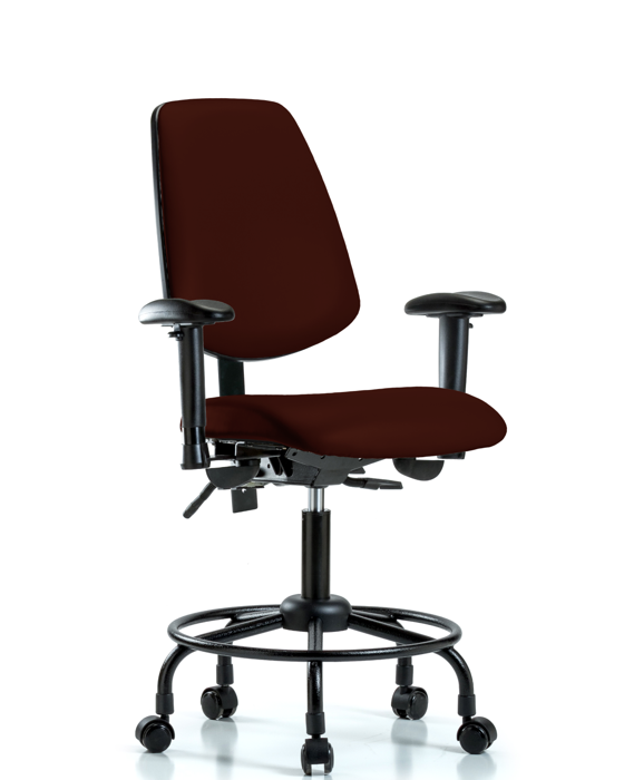 Blue Ridge Ergonomics VDHCH-MB-RT-T1-A1-RC-8569 Rutledge Vinyl Chair - Desk Height with Round Tube Base, Medium Back, Seat Tilt, Adjustable Arms, & Casters in Burgundy Trailblazer™ Vinyl