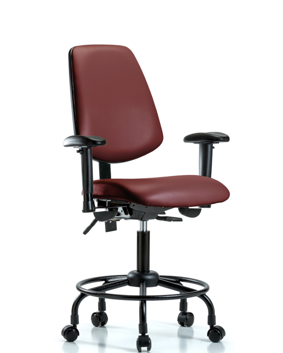 Blue Ridge Ergonomics VDHCH-MB-RT-T1-A1-RC-8815 Rutledge Vinyl Chair - Desk Height with Round Tube Base, Medium Back, Seat Tilt, Adjustable Arms, & Casters in Borscht Supernova™ Vinyl