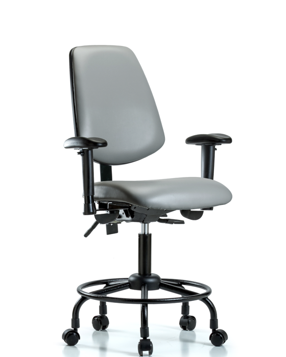 Blue Ridge Ergonomics VDHCH-MB-RT-T1-A1-RC-8840 Rutledge Vinyl Chair - Desk Height with Round Tube Base, Medium Back, Seat Tilt, Adjustable Arms, & Casters in Sterling Supernova™ Vinyl