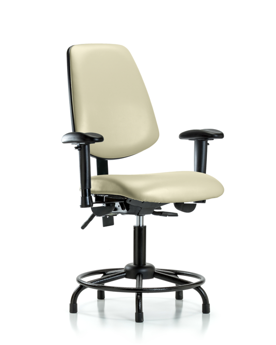 Blue Ridge Ergonomics VDHCH-MB-RT-T1-A1-RG-8501 Rutledge Vinyl Chair - Desk Height with Round Tube Base, Medium Back, Seat Tilt, Adjustable Arms, & Stationary Glides in Adobe White Trailblazer™ Vinyl