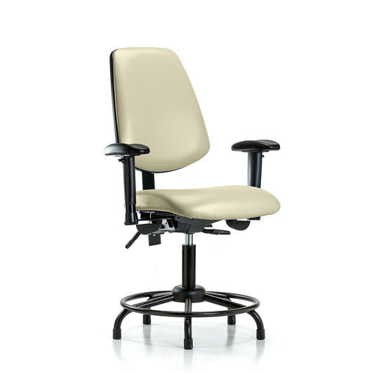 Blue Ridge Ergonomics VDHCH-MB-RT-T1-A1-RC-8584 Rutledge Vinyl Chair - Desk Height with Round Tube Base, Medium Back, Seat Tilt, Adjustable Arms, & Casters in Taupe Trailblazer™ Vinyl