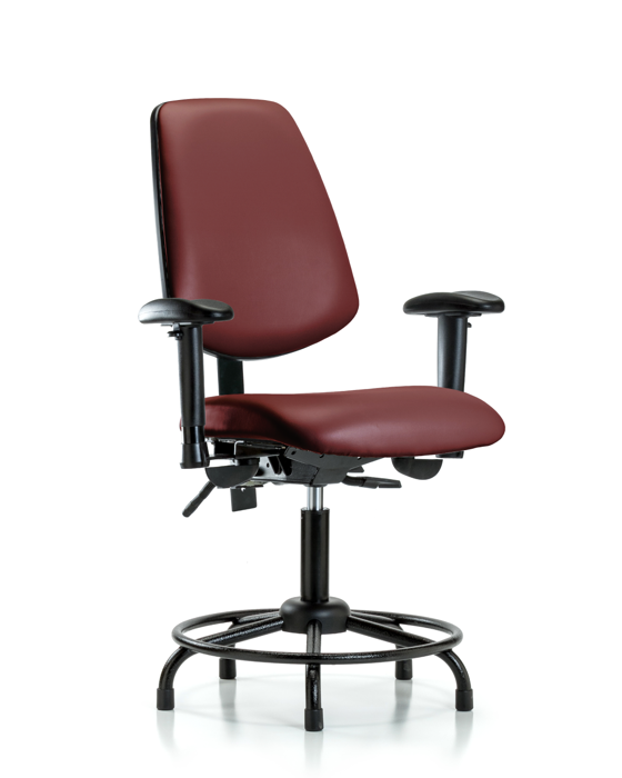 Blue Ridge Ergonomics VDHCH-MB-RT-T1-A1-RG-8815 Rutledge Vinyl Chair - Desk Height with Round Tube Base, Medium Back, Seat Tilt, Adjustable Arms, & Stationary Glides in Borscht Supernova™ Vinyl