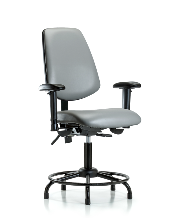 Blue Ridge Ergonomics VDHCH-MB-RT-T1-A1-RG-8840 Rutledge Vinyl Chair - Desk Height with Round Tube Base, Medium Back, Seat Tilt, Adjustable Arms, & Stationary Glides in Sterling Supernova™ Vinyl