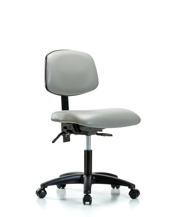 Blue Ridge Ergonomics VDHCH-RG-T0-A0-RC-8567 Rutledge Vinyl Chair - Desk Height with Casters in Dove Trailblazer™ Vinyl