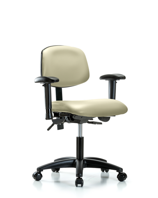 Blue Ridge Ergonomics VDHCH-RG-T0-A1-RC-8501 Rutledge Vinyl Chair - Desk Height with Adjustable Arms & Casters in Adobe White Trailblazer™ Vinyl