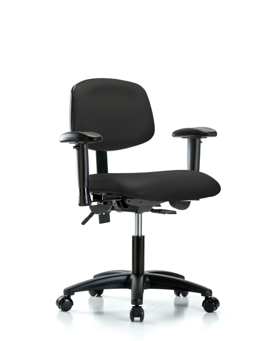 Blue Ridge Ergonomics VDHCH-RG-T0-A1-RC-8540 Rutledge Vinyl Chair - Desk Height with Adjustable Arms & Casters in Black Trailblazer™ Vinyl